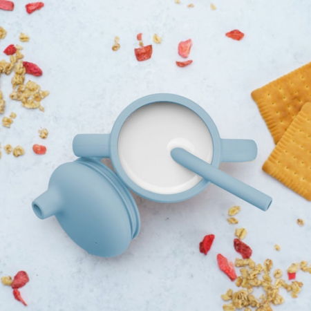 Cana din silicon cu pai, AppeKids - Albastru [3]