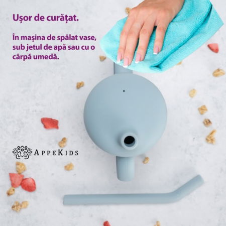 Cana din silicon cu pai, AppeKids - Albastru [1]