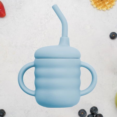 Termosuri, recipiente mâncare pentru copii - Cana din silicon cu pai, AppeKids - Albastru