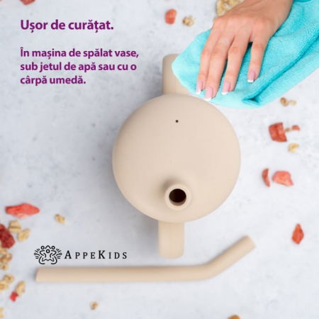 Cana din silicon cu pai, AppeKids - Bej [3]