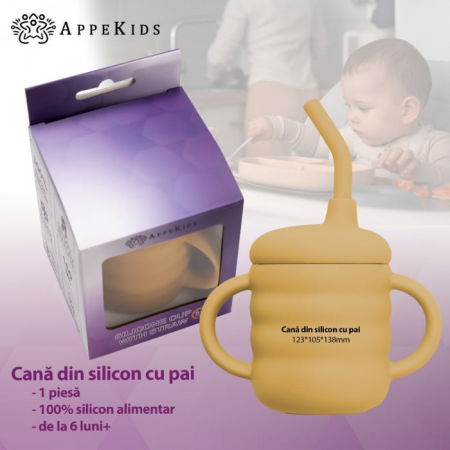 Cana din silicon cu pai, AppeKids - Galben Miere [2]