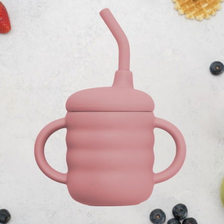 Termosuri, recipiente mâncare pentru copii - Cana din silicon cu pai, AppeKids - Roz