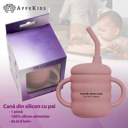 Cana din silicon cu pai, AppeKids - Roz [3]