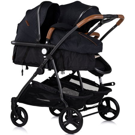 Cărucioare copii - Carucior gemeni Chipolino Duo Smart 2 in 1 blackberry
