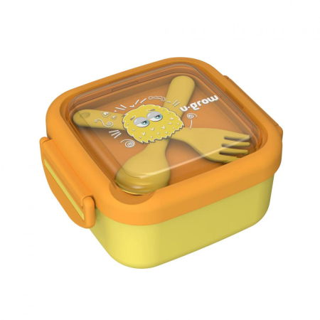 Suzete bebe - Caserola 2in 1 cu lingurita si furculita, galbena ,U-Grow