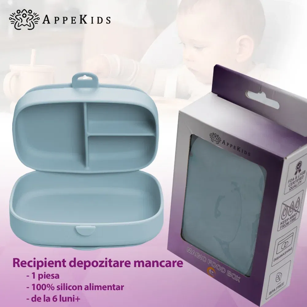 Caserola compartimentata din silicon cu ventuza, AppeKids Magic Box - Albastru [2]