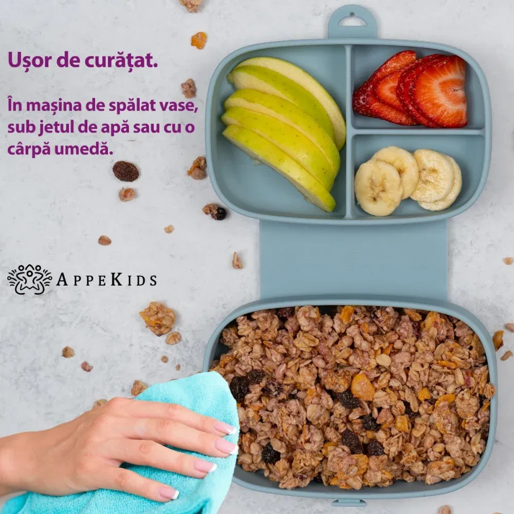 Caserola compartimentata din silicon cu ventuza, AppeKids Magic Box - Albastru [5]