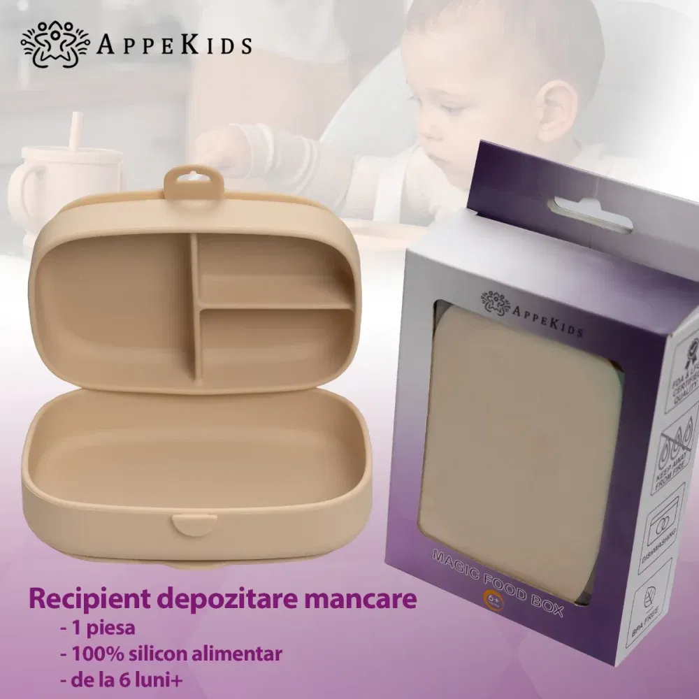 Caserola compartimentata din silicon cu ventuza, AppeKids Magic Box - Bej [2]