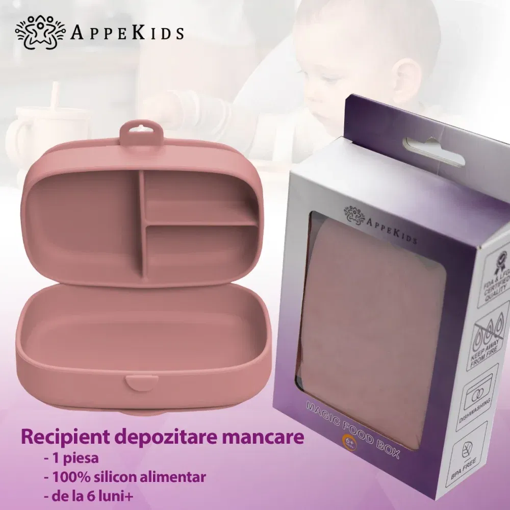 Caserola compartimentata din silicon cu ventuza, AppeKids Magic Box - Roz [2]