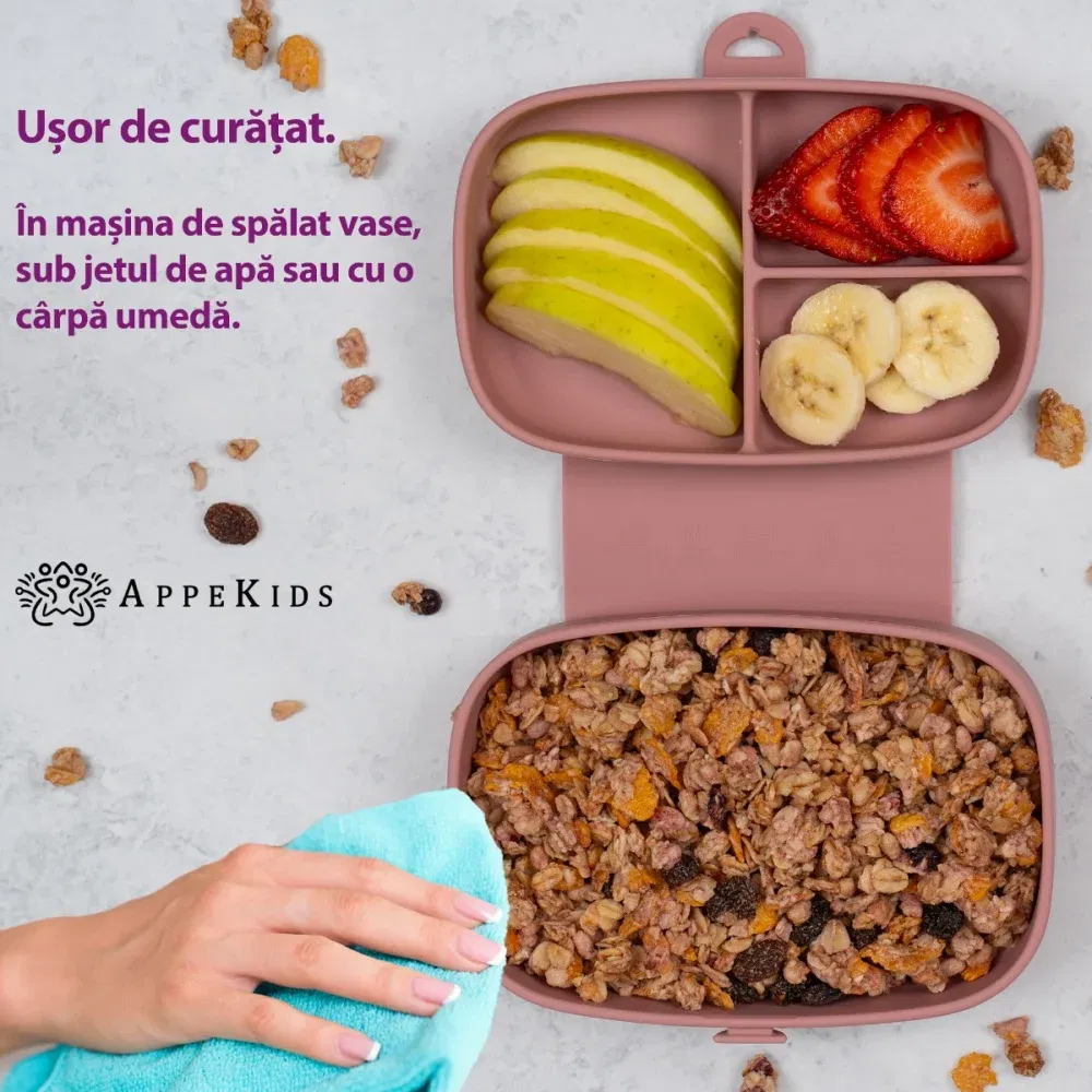 Caserola compartimentata din silicon cu ventuza, AppeKids Magic Box - Roz [3]