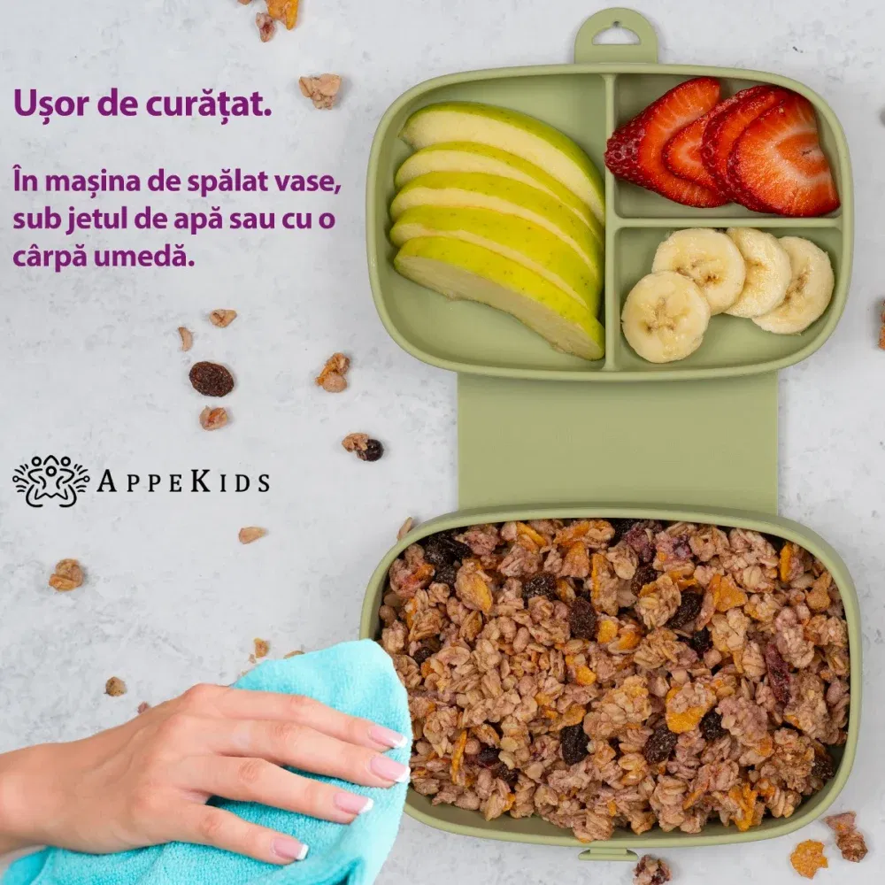 Caserola compartimentata din silicon cu ventuza, AppeKids Magic Box - Verde [4]