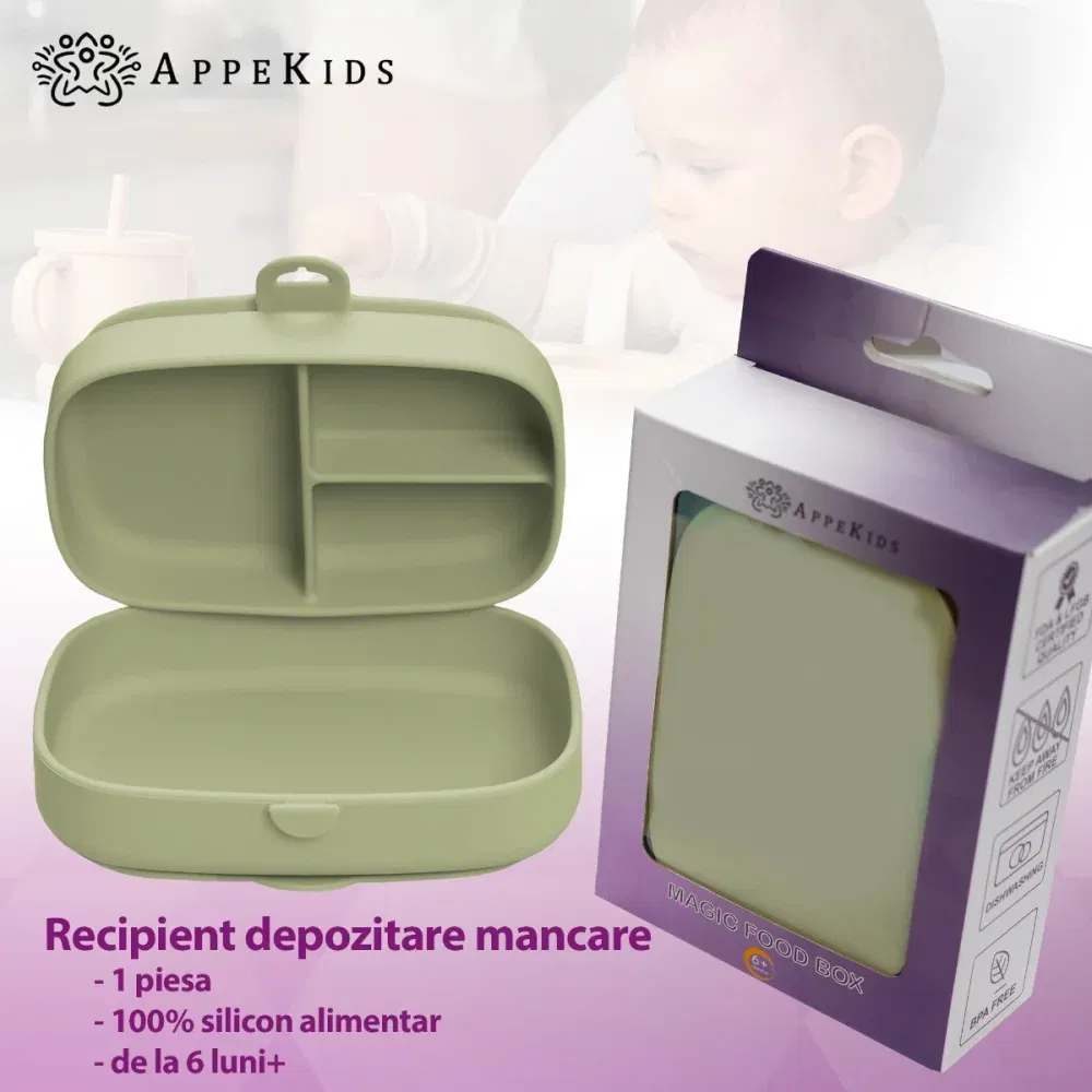 Caserola compartimentata din silicon cu ventuza, AppeKids Magic Box - Verde [2]