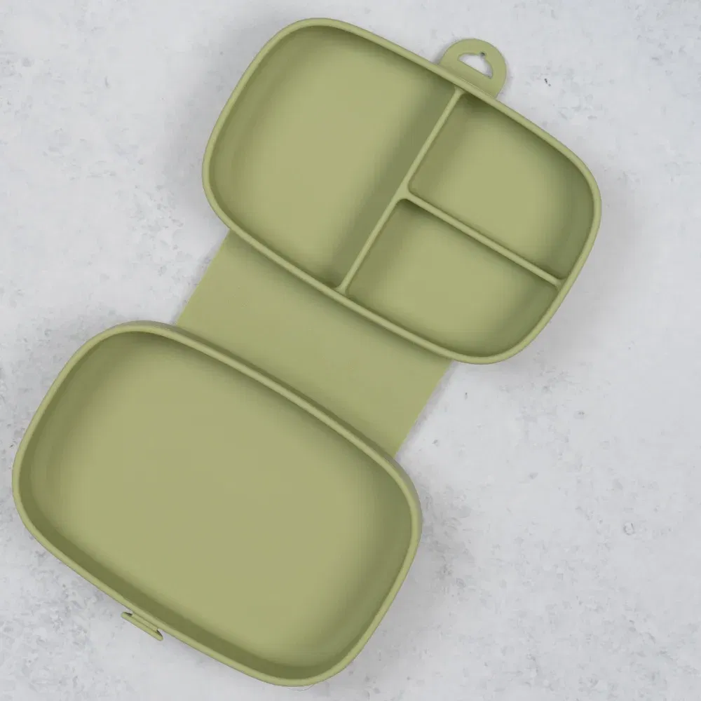 Termosuri, recipiente mâncare pentru copii - Caserola compartimentata din silicon cu ventuza, AppeKids Magic Box - Verde