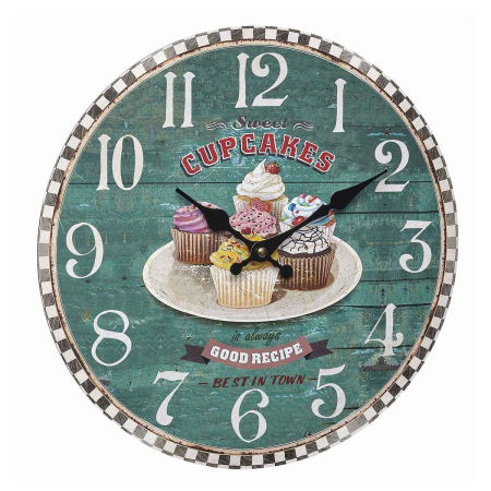 Siguranta copii/Ceas de camera - Ceas analog de perete din MDF, design VINTAGE, CupCakes, TFA 60.3045.13
