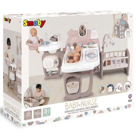 Centru de ingrijire pentru papusi Smoby Baby Nurse Doll`s Play Center maro cu 23 accesorii [10]