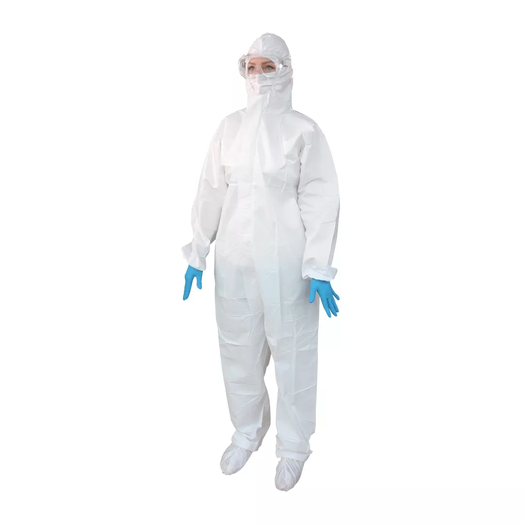 Uniforme medicale - Combinezon de protectie, intreg, impermeabil, cu gluga, 1 buc, alb