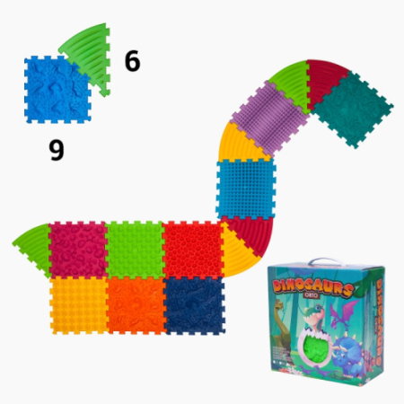 Covorașe - Covoraș de masaj Ortek Dinozauri Puzzle-uri 9 el. + 6 triunghiuri