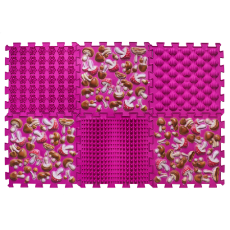 Covorașe - Covoraș ortopedic pentru masaj Puzzle "Mix" 6 elemente Ciupercă roz