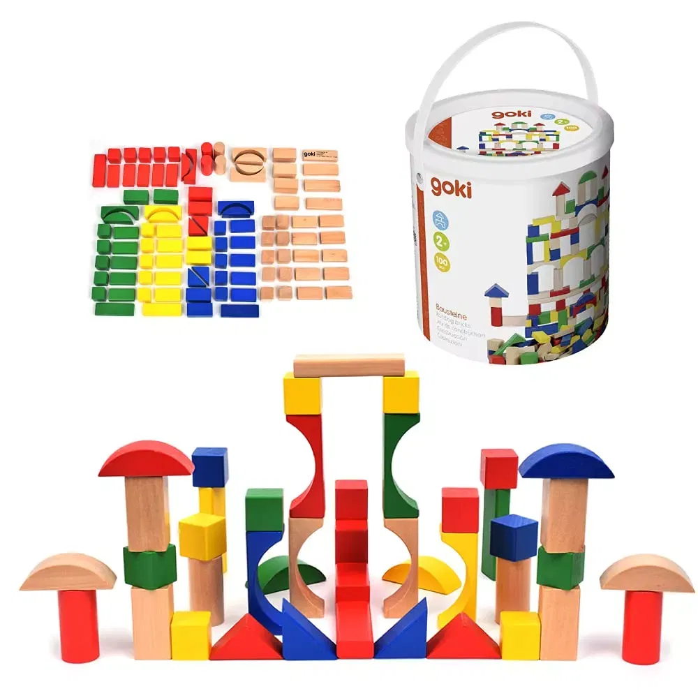 Cuburi pentru construit, din lemn, pentru copii, 100 buc, Goki [1]