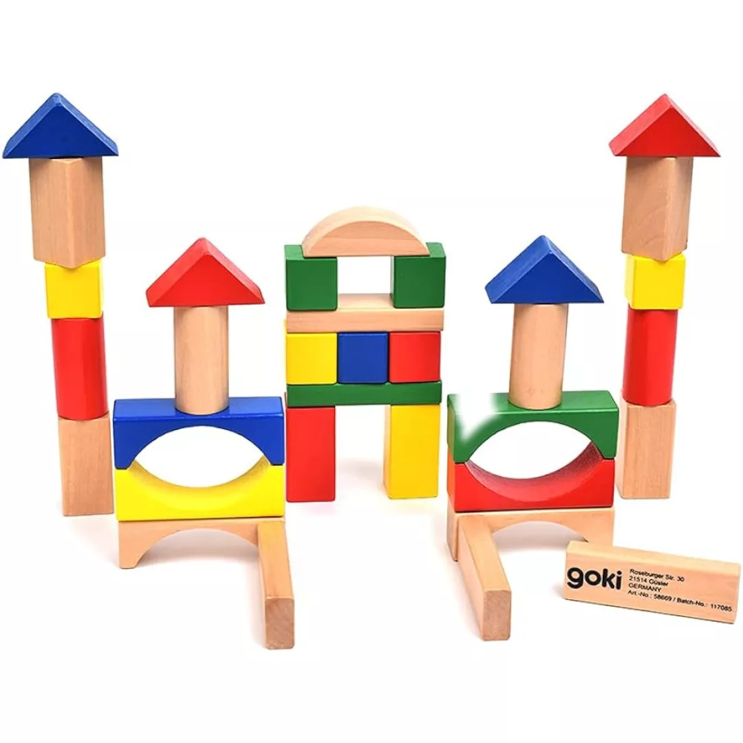 Cuburi pentru construit, din lemn, pentru copii, 100 buc, Goki [2]