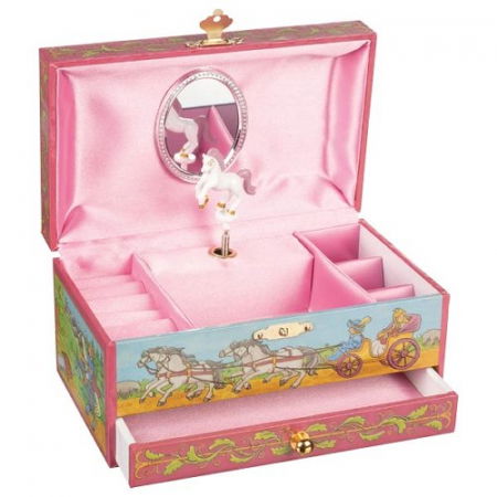 Jucarii muzicale - Cutie muzicala, cu unicorn, pentru fetite, 19.3 x 11 x 9.8 cm, de lemn, Goki