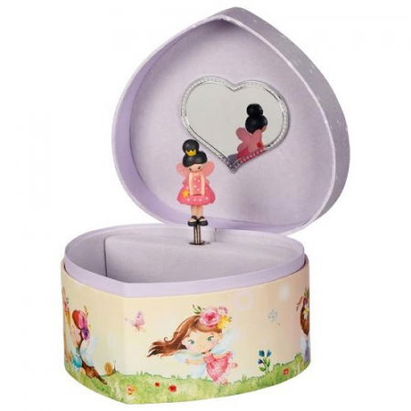 Jucarii muzicale - Cutie muzicala inimioara, cu zână, 14.5 x 13.5 x 8.5 cm, de lemn