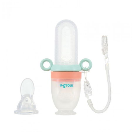 Suzete bebe - Dizpozitiv de hranire cu 2 tetine : suzeta fructe + lingurita, U-Grow