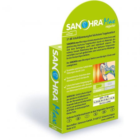 Dopuri de urechi pentru adulti, pentru protectia auzului impotriva zgomotului, SNR 37dB, 12 bucati, spuma, verde, SANOHRA Max [1]