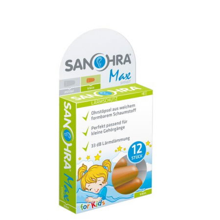 Căști antifonice copii - Dopuri de urechi pentru copii, pentru protectia auzului impotriva zgomotului, 3 ani+, SNR 33dB, 12 bucati, spuma, portocaliu, SANOHRA Max Kids