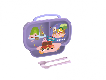 Farfurie compartimentata cu capac si lingurita si furculita, mov, U-Grow [0]