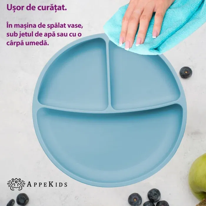 Farfurie compartimentata din silicon cu ventuza, AppeKids -Albastru [1]