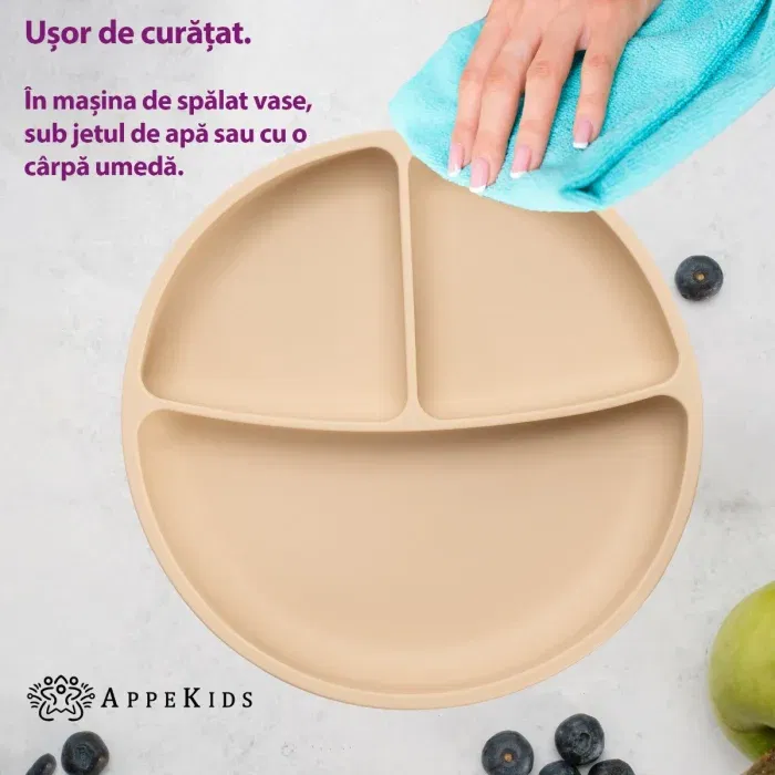 Farfurie compartimentata din silicon cu ventuza, AppeKids - Bej [3]