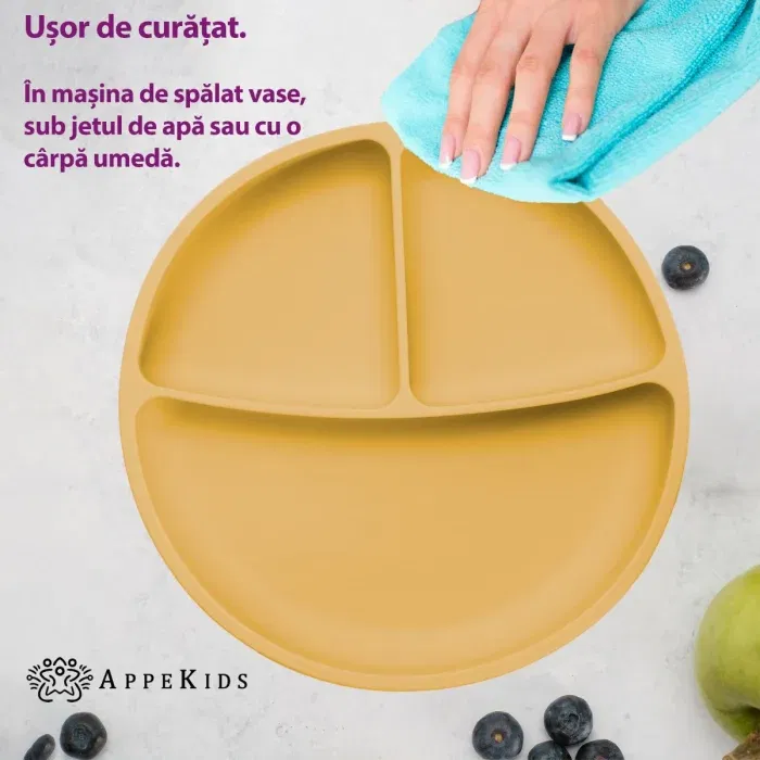 Farfurie compartimentata din silicon cu ventuza, AppeKids - Galben [1]