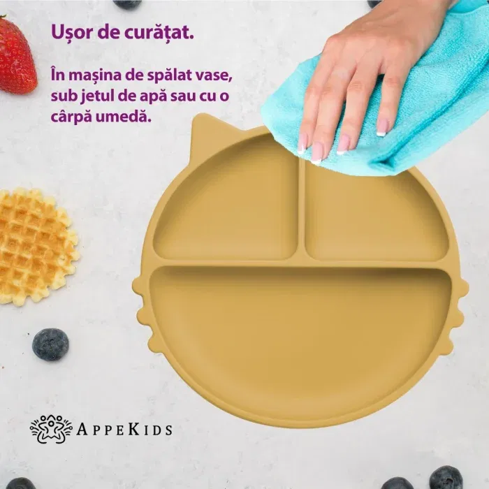 Farfurie compartimentata din silicon cu ventuza, AppeKids - Kitty - Galben [1]