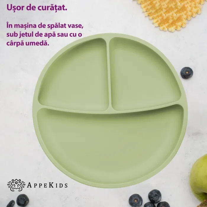 Farfurie compartimentata din silicon cu ventuza, AppeKids - Verde [1]