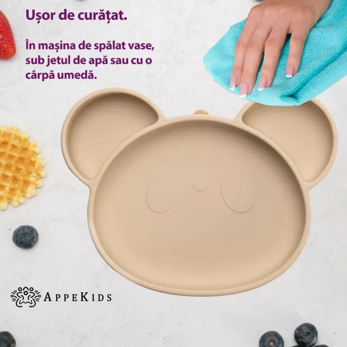 Farfurie din silicon cu ventuza, AppeKids, Panda - Bej [3]
