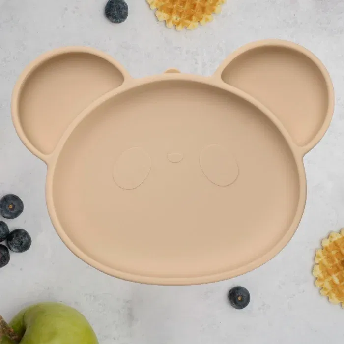 Termosuri, recipiente mâncare pentru copii - Farfurie din silicon cu ventuza, AppeKids, Panda - Bej