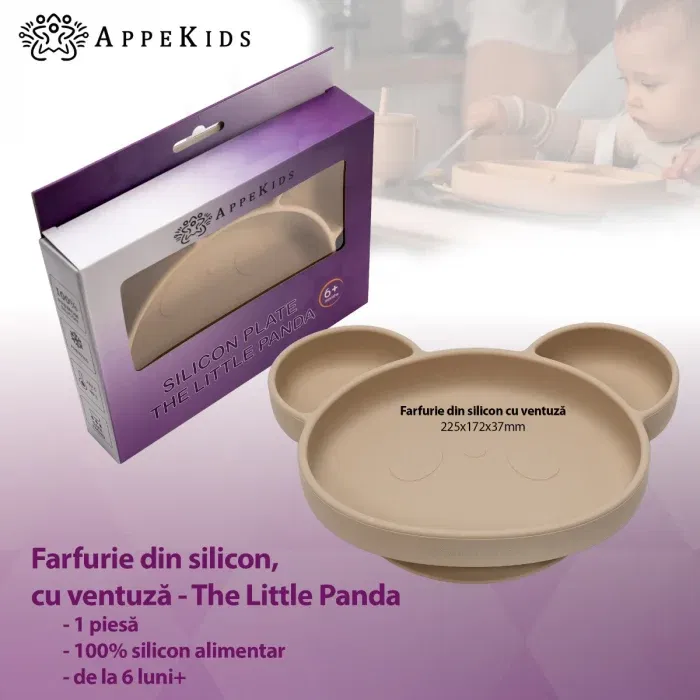 Farfurie din silicon cu ventuza, AppeKids, Panda - Bej [1]