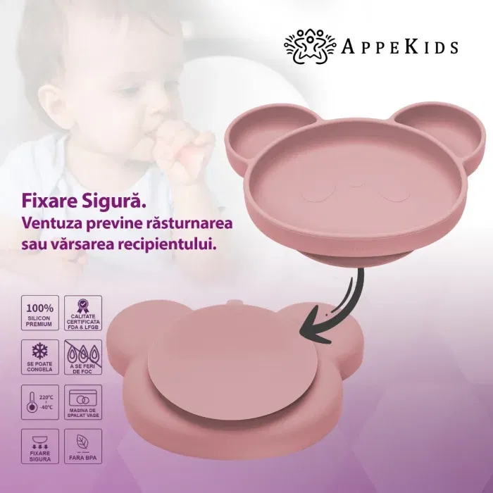 Farfurie din silicon cu ventuza, AppeKids, Panda - Roz [4]