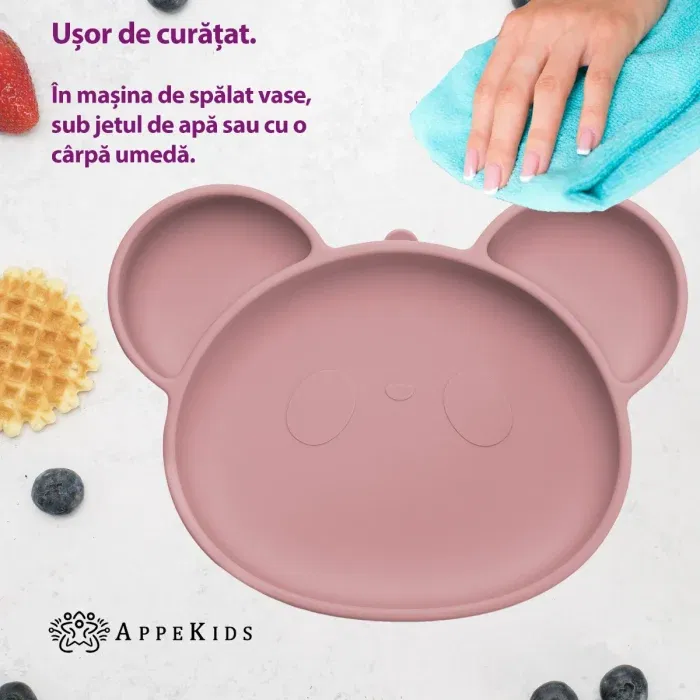 Farfurie din silicon cu ventuza, AppeKids, Panda - Roz [1]
