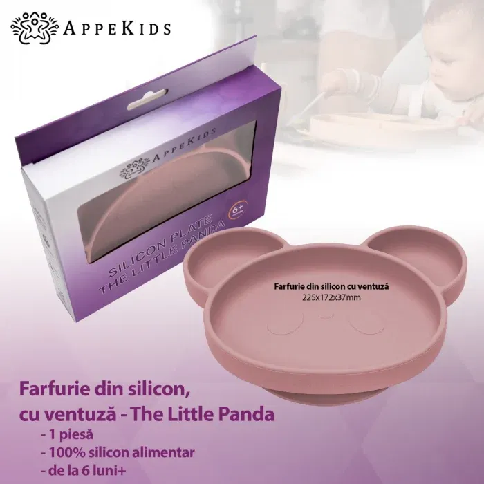 Farfurie din silicon cu ventuza, AppeKids, Panda - Roz [2]