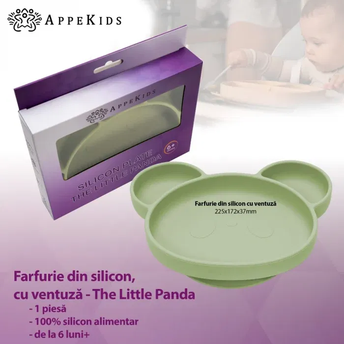 Farfurie din silicon cu ventuza, AppeKids, Panda - Verde [2]