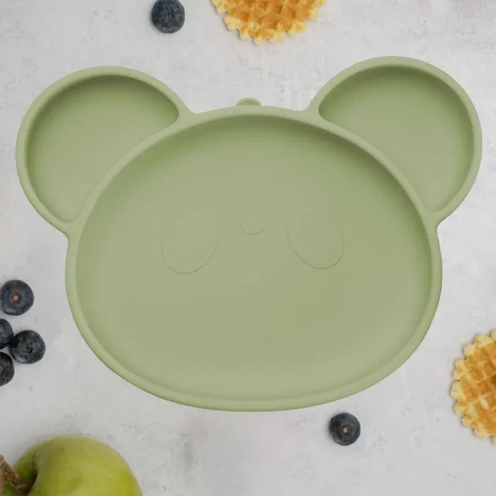 Termosuri, recipiente mâncare pentru copii - Farfurie din silicon cu ventuza, AppeKids, Panda - Verde