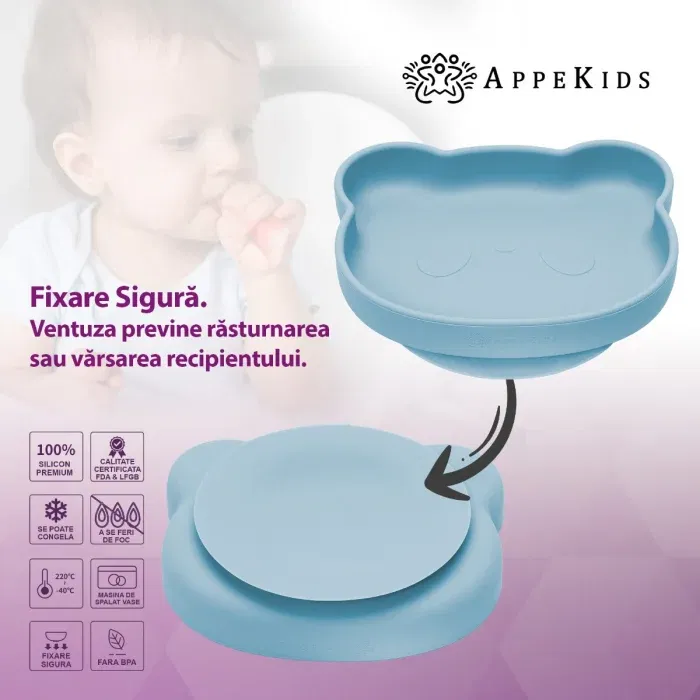 Farfurie din silicon cu ventuza, AppeKids, The Little Bear - Albastru [4]