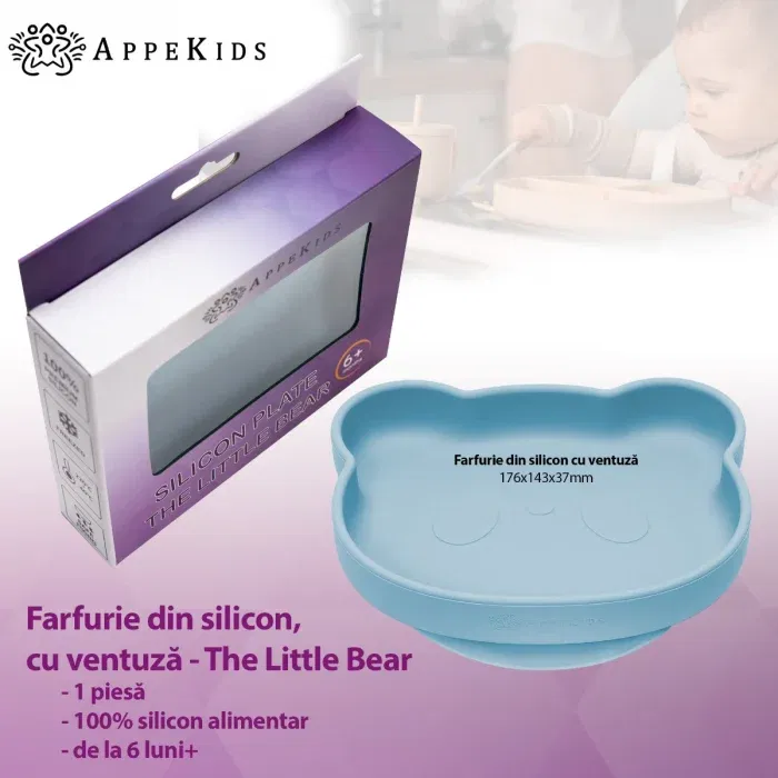 Farfurie din silicon cu ventuza, AppeKids, The Little Bear - Albastru [2]