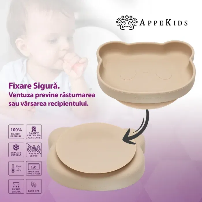 Farfurie din silicon cu ventuza, AppeKids, The Little Bear - Bej [5]