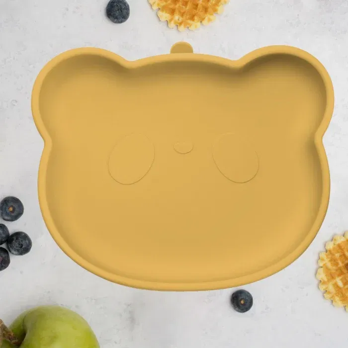 Termosuri, recipiente mâncare pentru copii - Farfurie din silicon cu ventuza, AppeKids, The Little Bear - Galben
