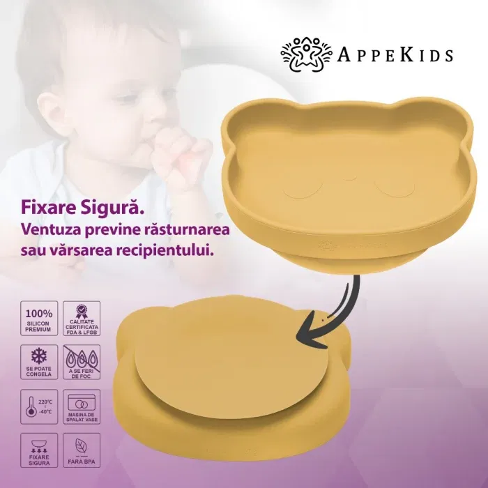 Farfurie din silicon cu ventuza, AppeKids, The Little Bear - Galben [4]