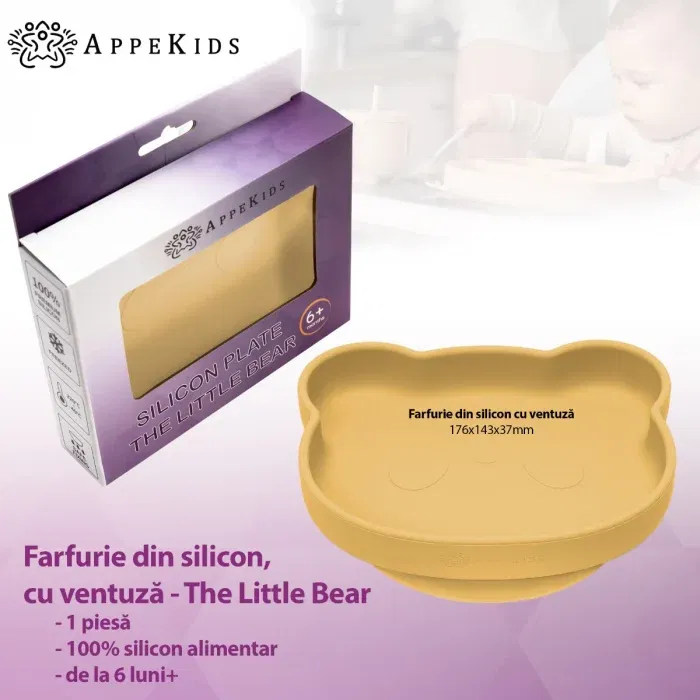 Farfurie din silicon cu ventuza, AppeKids, The Little Bear - Galben [2]