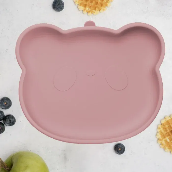 Termosuri, recipiente mâncare pentru copii - Farfurie din silicon cu ventuza, AppeKids, The Little Bear - Roz
